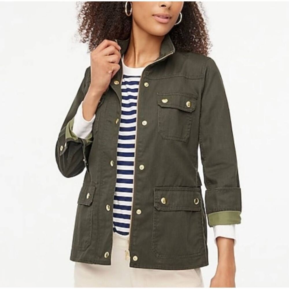 J Crew Field Jacket Women Size M The Downtown Army Green Waxed EUC